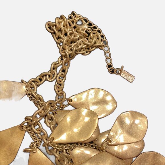 Gold Chain Necklace Hammered Finish Disks Dangles & Drops Boho Lux Style Choker - Picture 4 of 16